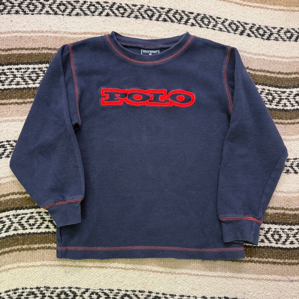 Youth Kids Vintage Polo Sport Ralph Lauren Blue Red Long Sleeve Tee Shirt Sz 6 S